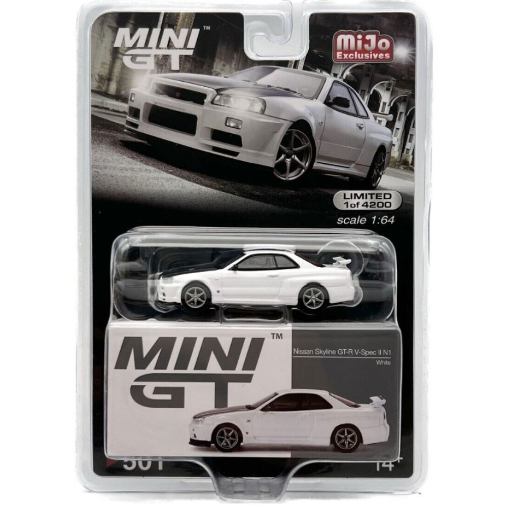 Машинка Mini GT Nissan Skyline GT-R (R34) V-Spec II N1 White